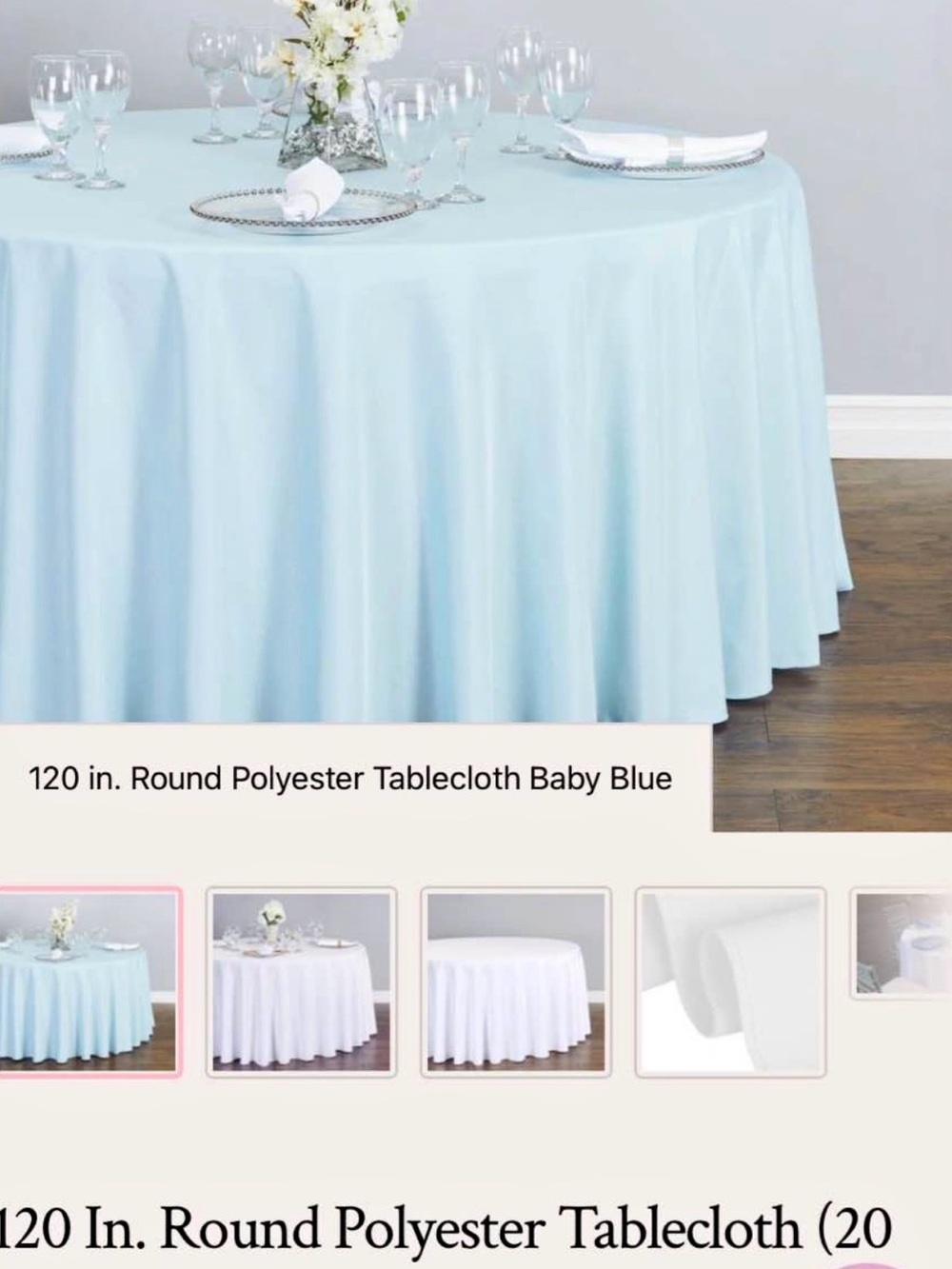 19- 120" Round Polyester Tablecloth in Baby Blue - Classic Event Linen